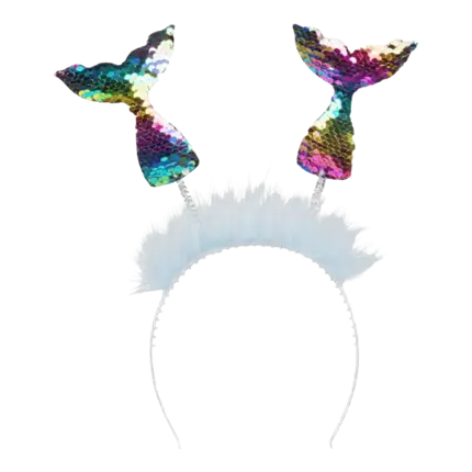 Fascia per la testa 2 code di sirena arcobaleno