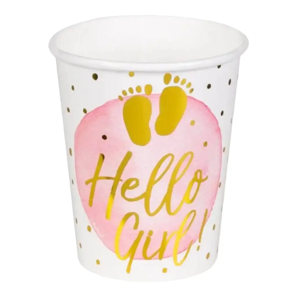 Tazza di cartone rosa "hello girl" (set di 10)