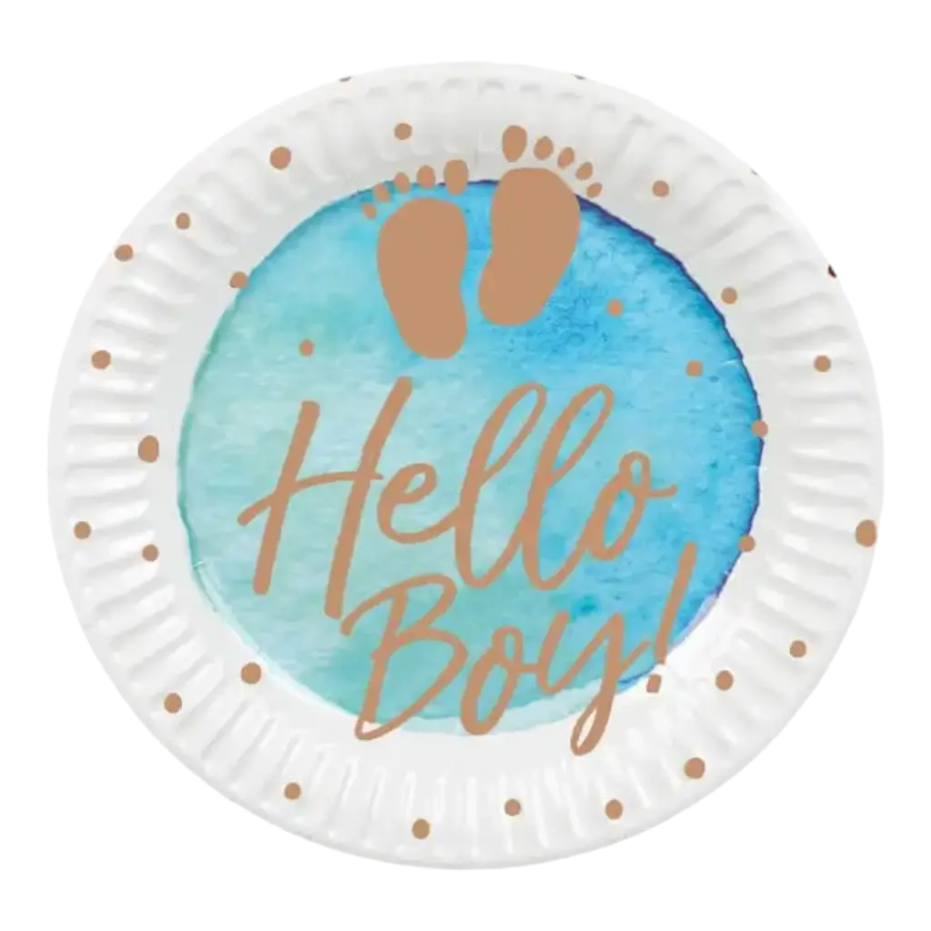 Piatti di cartone blu "hello boy" (set di 10)