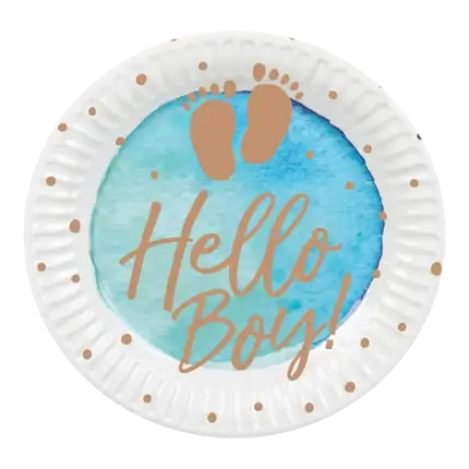 Piatti di cartone blu hello boy (set di 10)