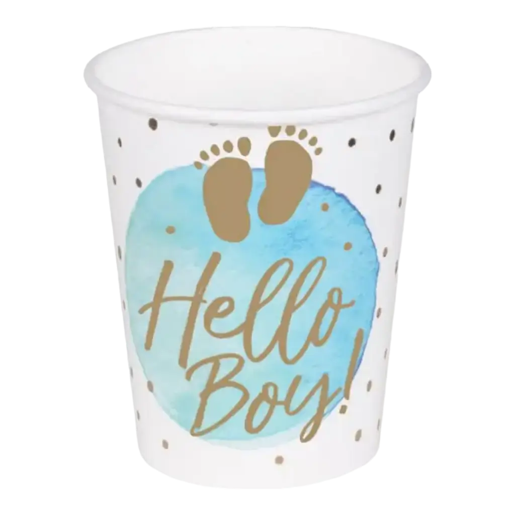 Tazza di cartone blu "hello boy" (set di 10)