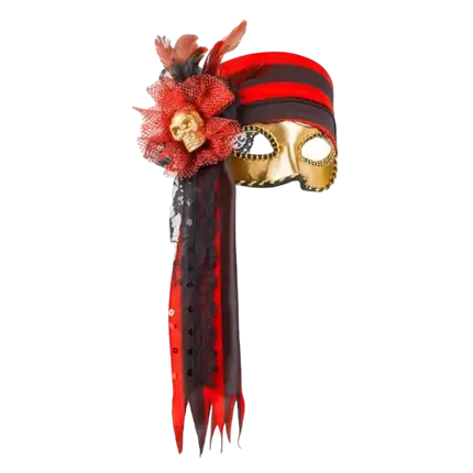 Maschere veneziane stile pirata dorate, rosse e nere