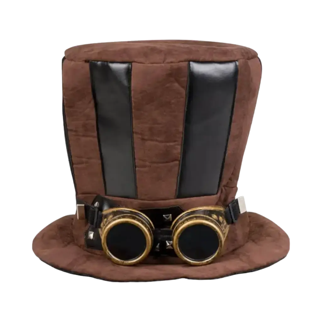 Sombrero de copa marrón con gafas retro