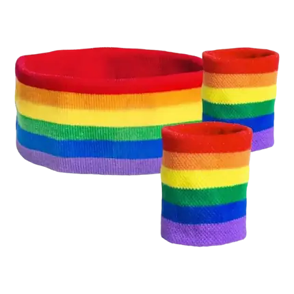 Assortimento di fasce e bracciali in spugna arcobaleno