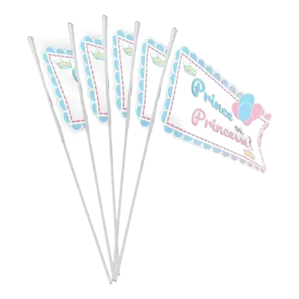 10 BANDIERE CON ASTA - PRINCIPE O PRINCIPESSA - 9.2x16cm