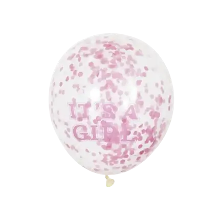 Palloncino Trasparente con Coriandoli Rosa x6 - It's a Girl - 30cm