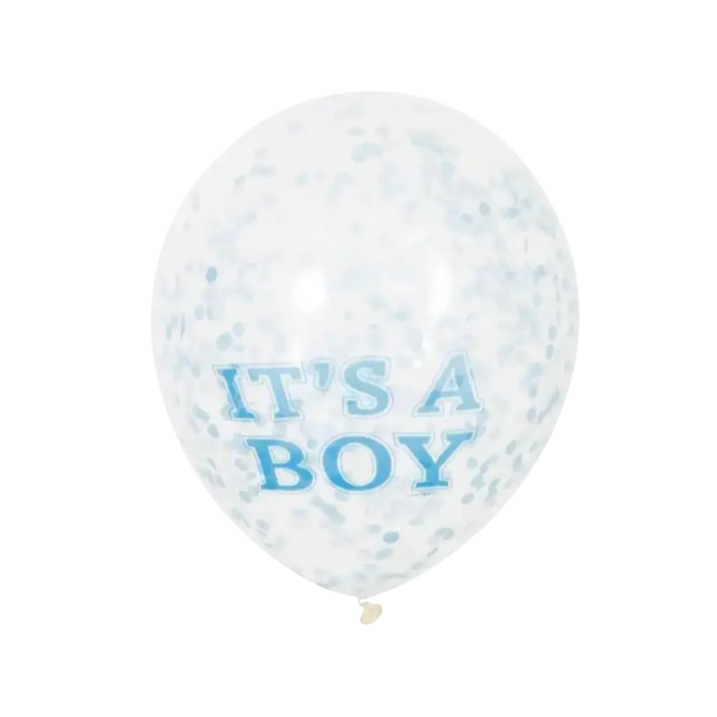 Palloncino Trasparente con Coriandoli Blu x6- It's a BOY- 30cm