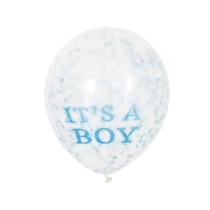 Palloncino Trasparente con Coriandoli Blu x6- It's a BOY- 30cm