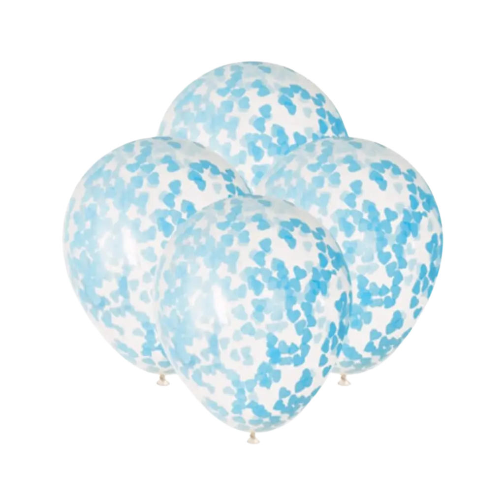 Palloncini 40cm con coriandoli cuore blu - Set da 5