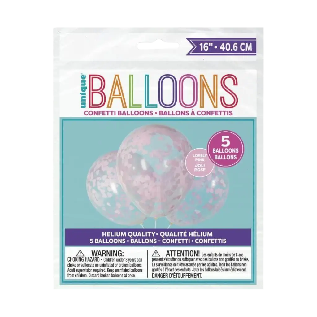 Palloncini 40cm con coriandoli cuore rosa - Set da 5