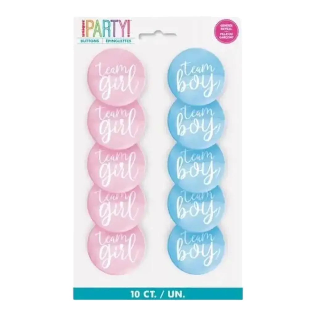 Distintivi 10 Team Girl/Team Boy - Gender Reveal Goodies