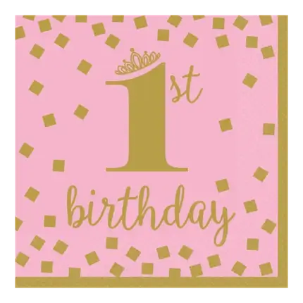 Tovagliolo per il primo compleanno rosa e oro (set di 16)