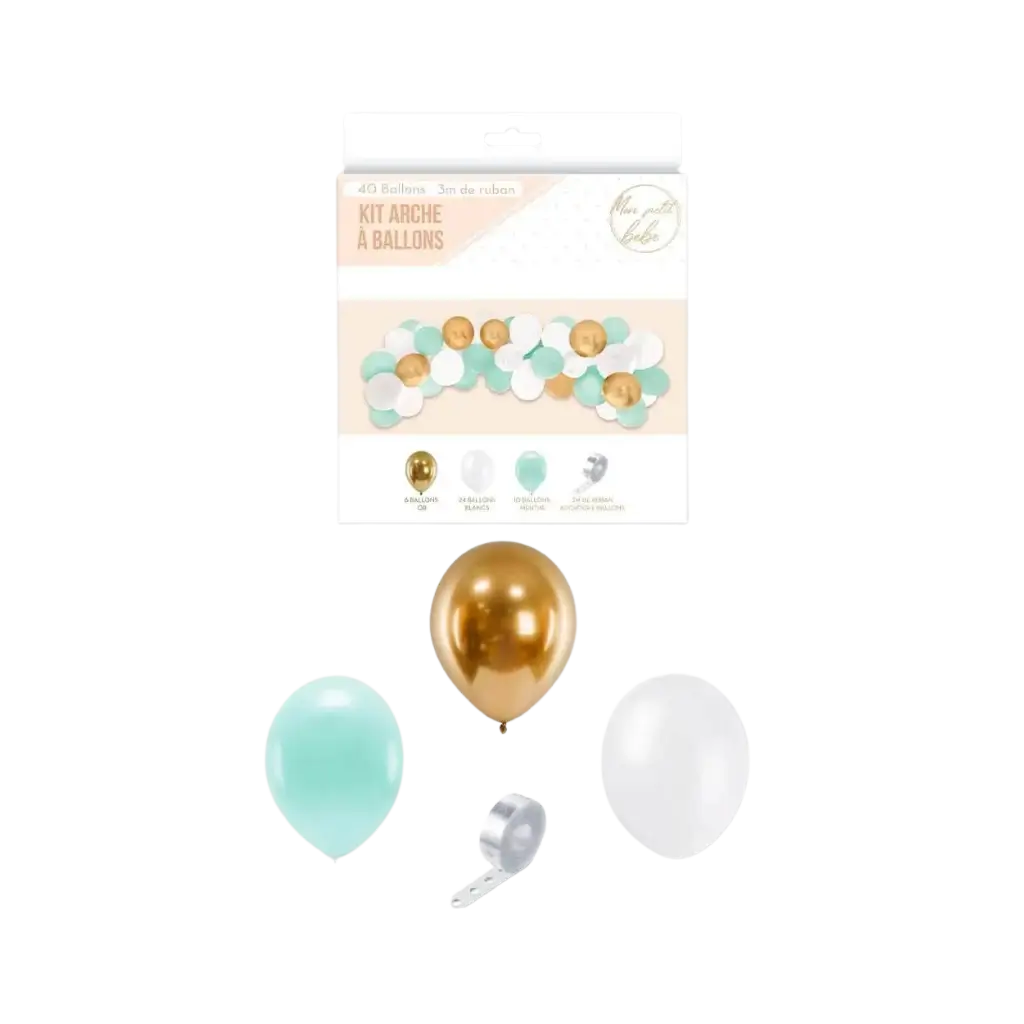 Kit 40 Palloncini per Arche Boy - Blu/Bianco/Oro