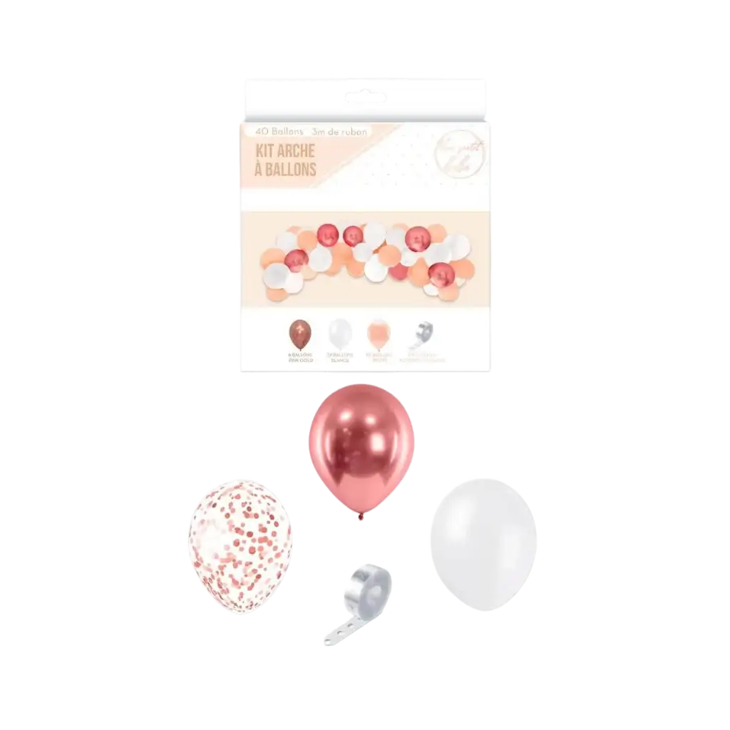 Kit 40 Palloncini per Arche Girl - Bianco/Rosa/Oro