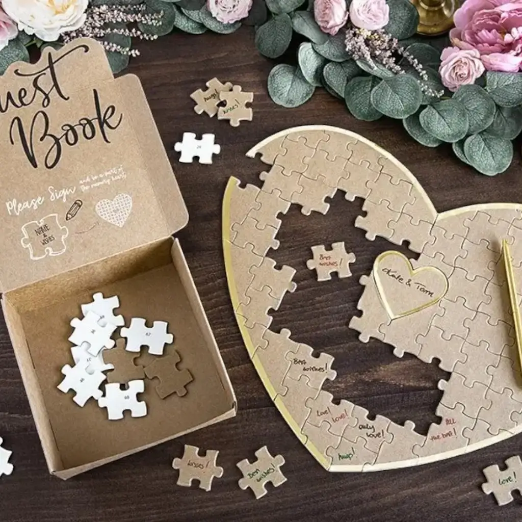 Libro degli ospiti in carta kraft - Puzzle Heart