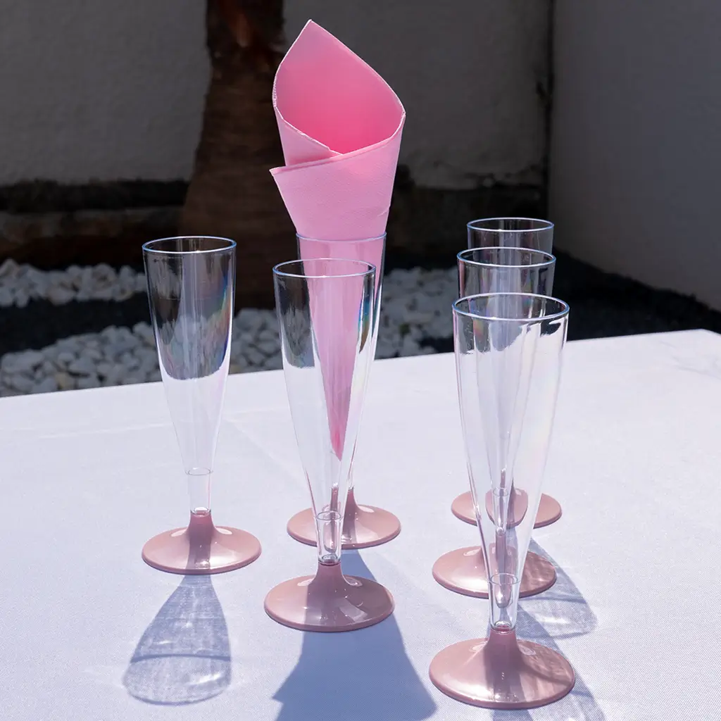 Flûte di Champagne 14cl - Piede Rosa Pastello - Lotto da 6