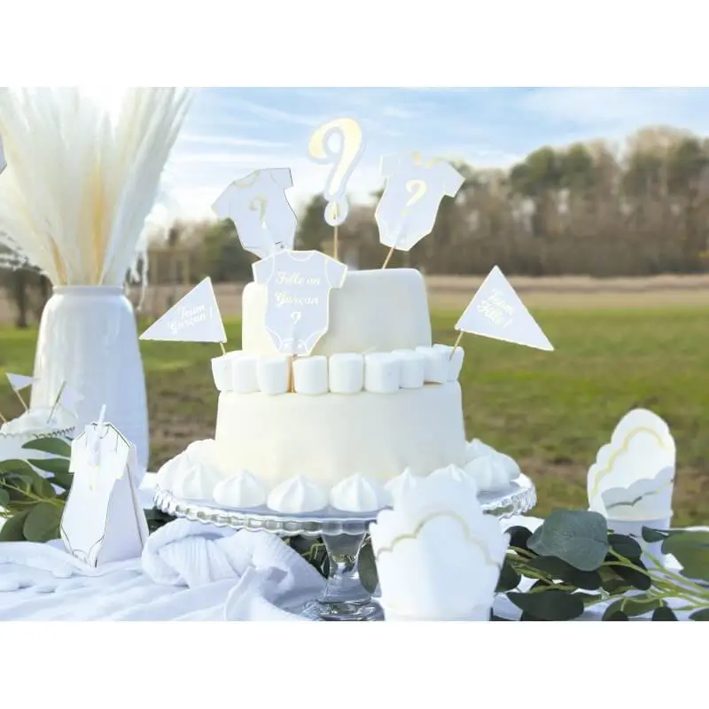 Pic decorazione torta genere rivelare bianco e dorato -6 pezzi