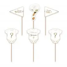 Pic decorazione torta genere rivelare bianco e dorato -6 pezzi