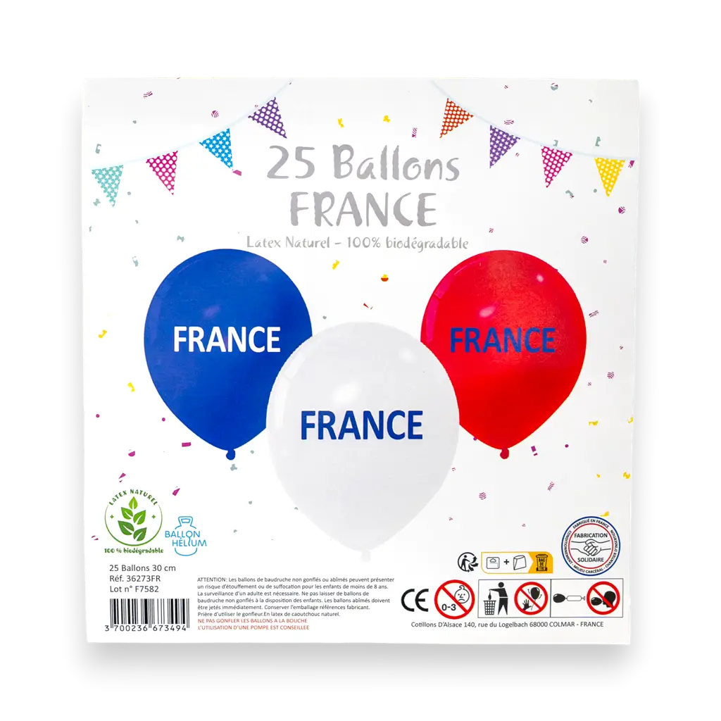 LOTTO DI 25 PALLONCINI - BLU BIANCO ROSSO - FRANCIA - 30CM