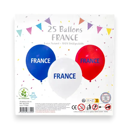 LOTTO DI 25 PALLONCINI - BLU BIANCO ROSSO - FRANCIA - 30CM