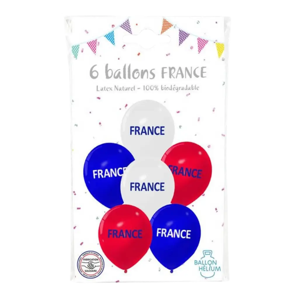 SET DI 6 PALLONCINI - BLU BIANCO ROSSO - FRANCIA - 30CM