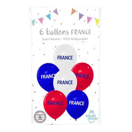 SET DI 6 PALLONCINI - BLU BIANCO ROSSO - FRANCIA - 30CM