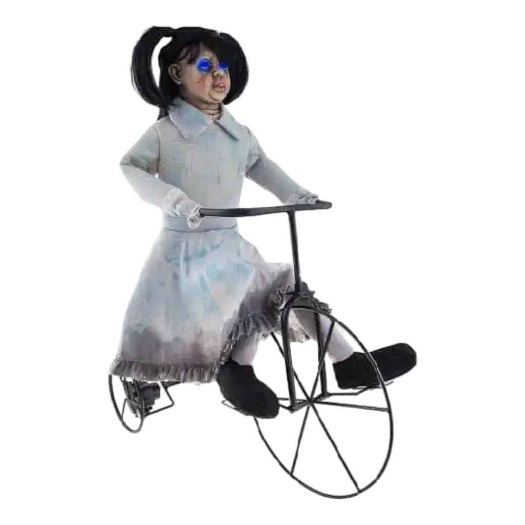 Bambina zombie su bicicletta luminosa sonora e motorizzata 85cm