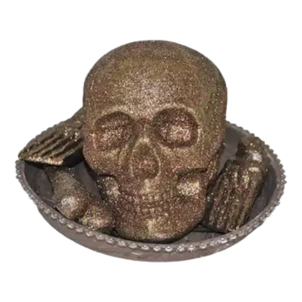 vassoio con ossa e teschio luminoso ORO 35cm