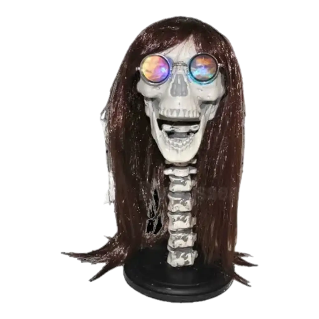 Testa di scheletro con parrucca e occhiali 43 cm