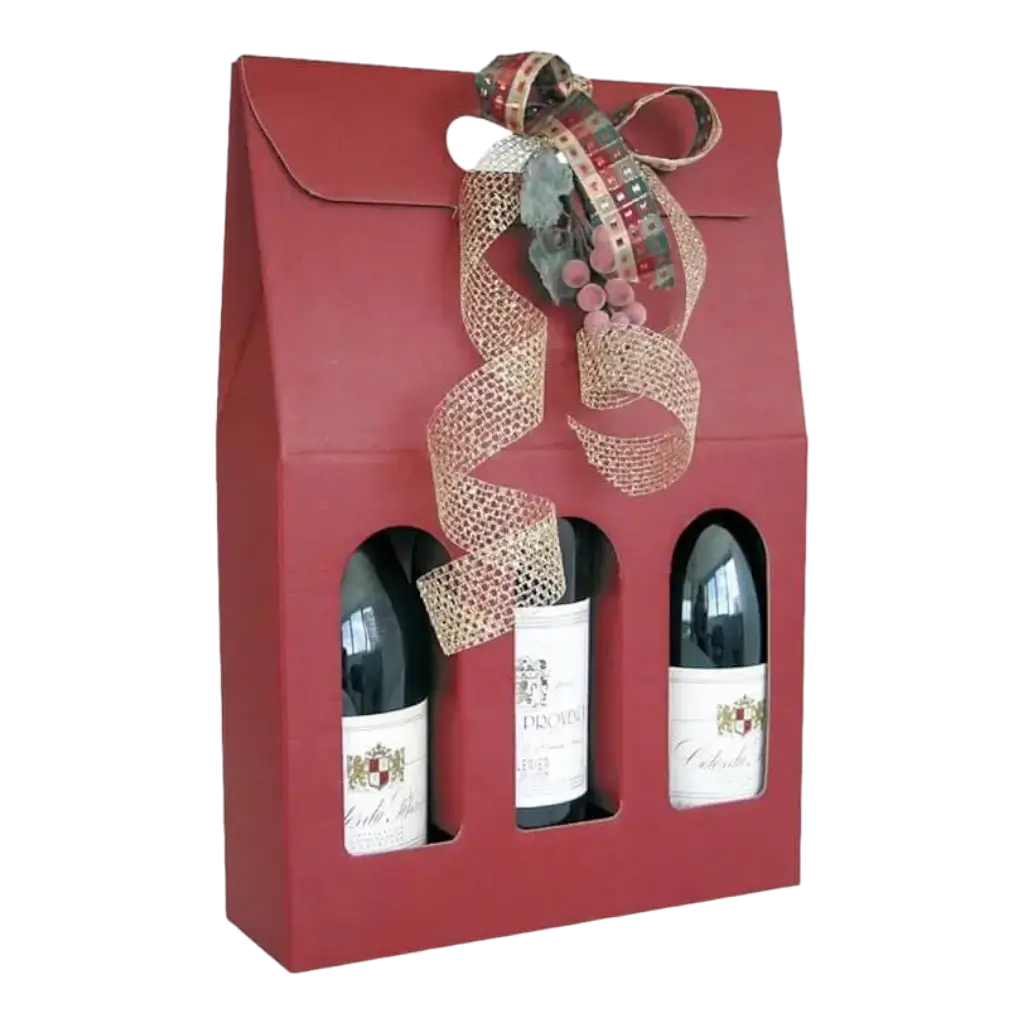Box 3 Bottiglie con Manico Colore Bordeaux