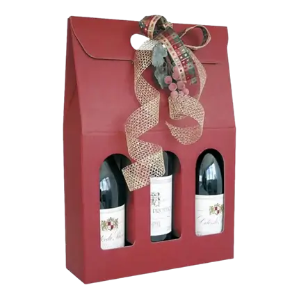 Box 3 Bottiglie con Manico Colore Bordeaux
