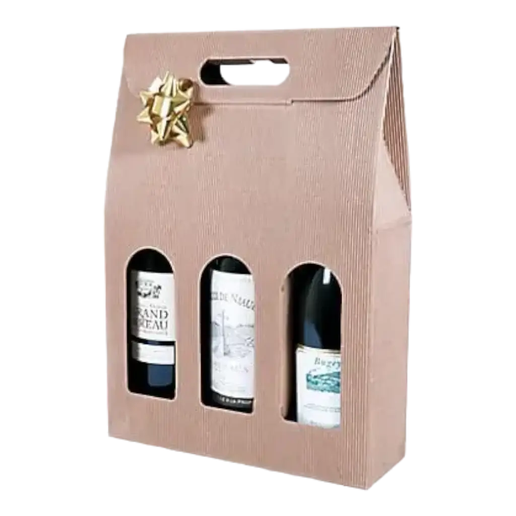 Box 3 Bottiglie con Manico Colore Beige Naturale