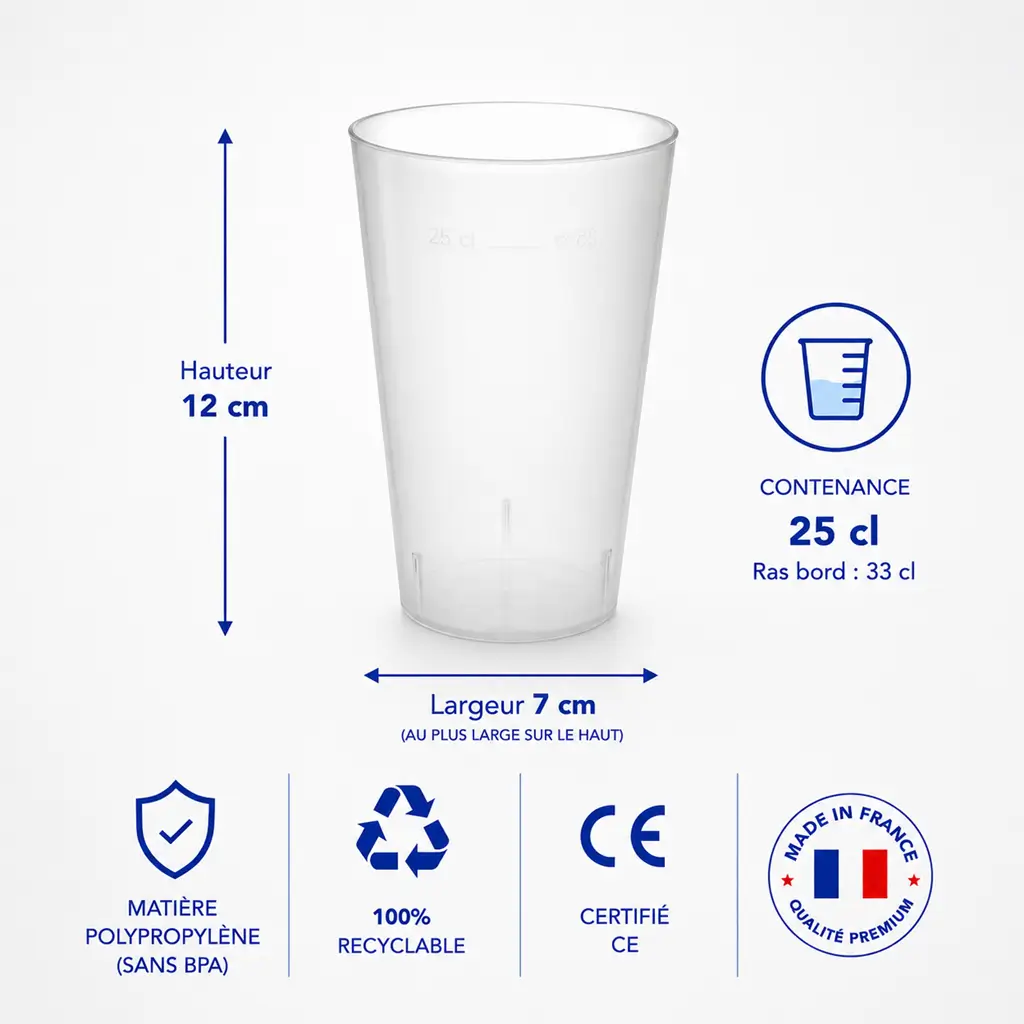 Bicchiere Ecocup 25cl utile (33?cl fino al bordo) Riutilizzabile – Tipo Media birra, Succo, Bibite