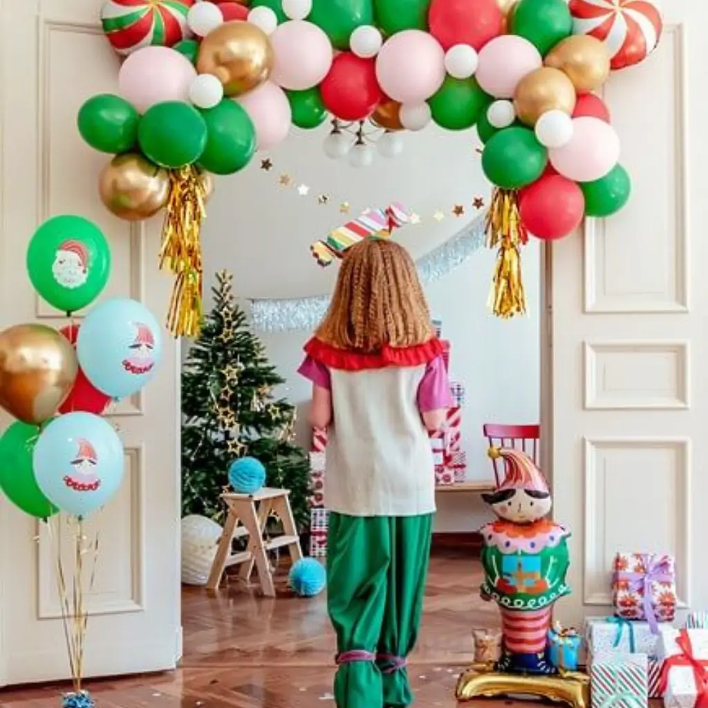 Set di 6 palloncini natalizi stampati - Rosso/Verde/Blu/Oro - 30cm