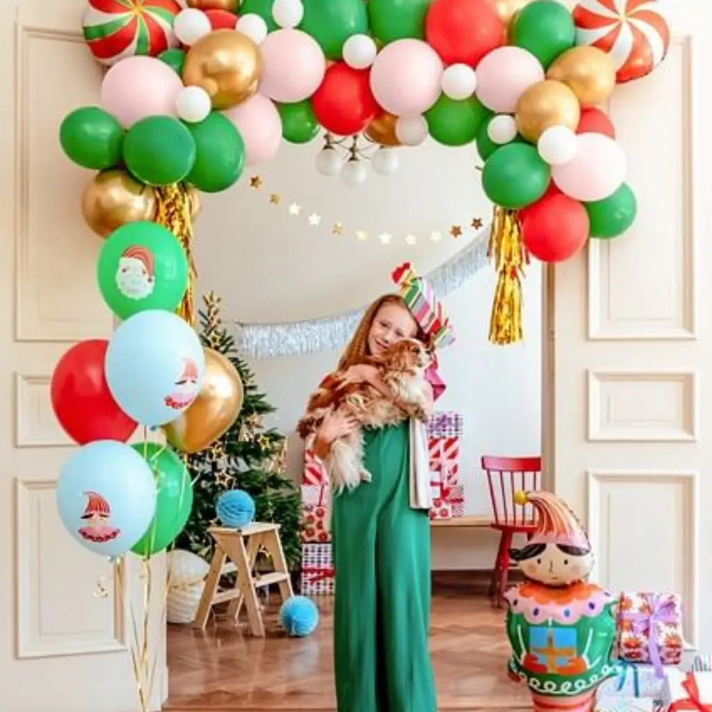 Set di 6 palloncini natalizi stampati - Rosso/Verde/Blu/Oro - 30cm