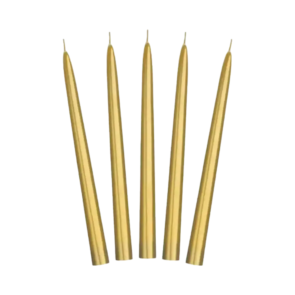 10 candele coniche in oro metallizzato - 24 cm