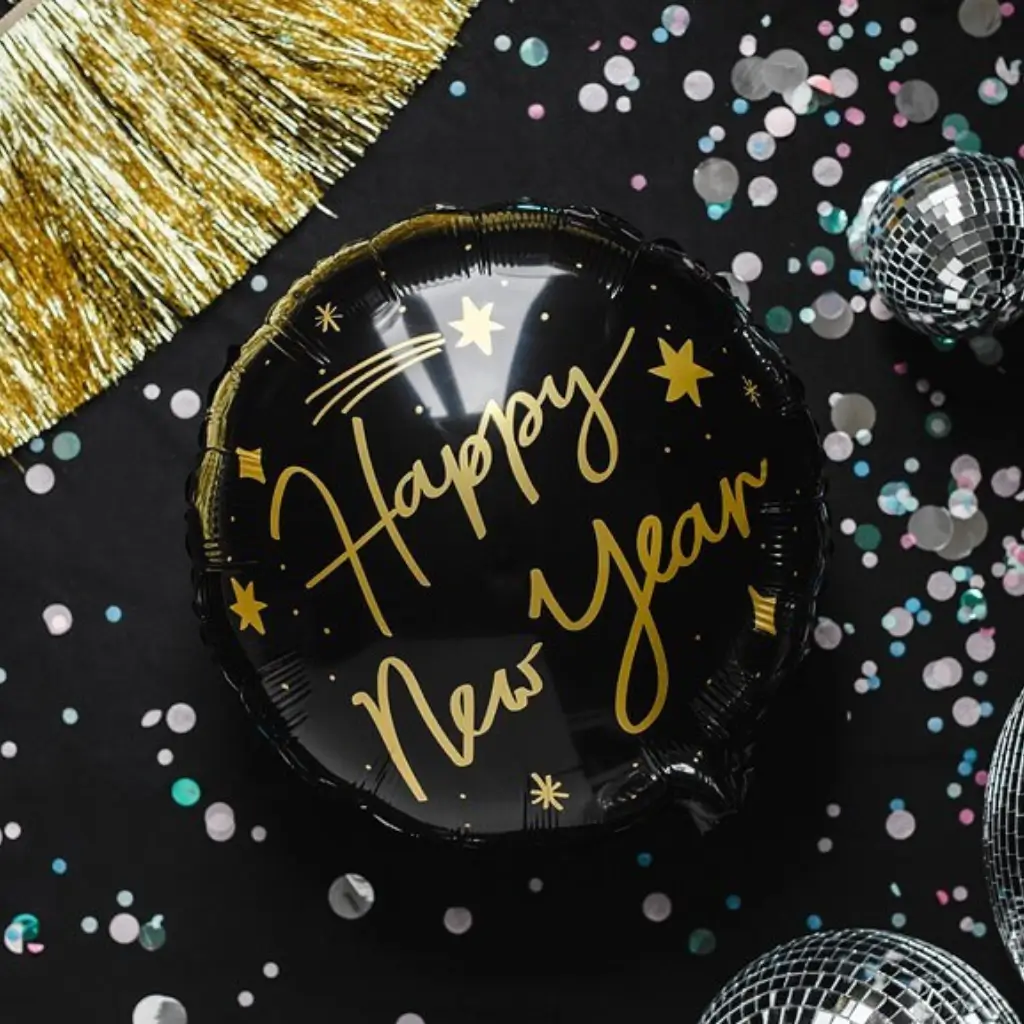 Palloncino in alluminio - HAPPY NEW YEAR - Nero e Oro - 45cm