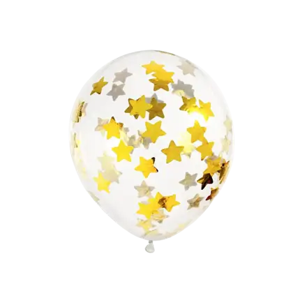 Set di 6 Palloncini Coriandoli Trasparenti - Stella Oro - 30cm