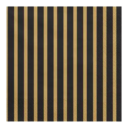 Tovagliolo di carta a righe nere e dorate (confezione da 20)