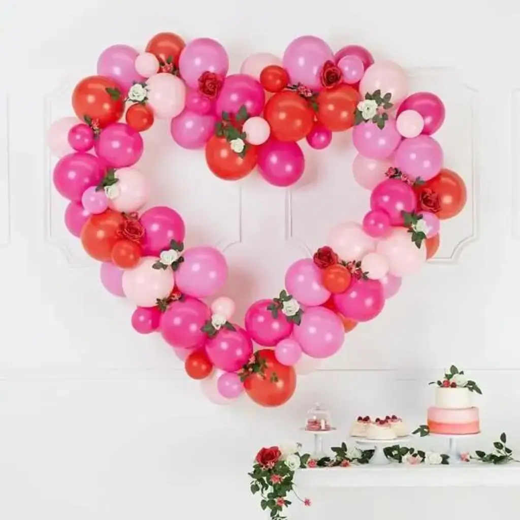 Ghirlanda di Palloncini + Supporto - Cuore Rosa/Rosso - 160cm