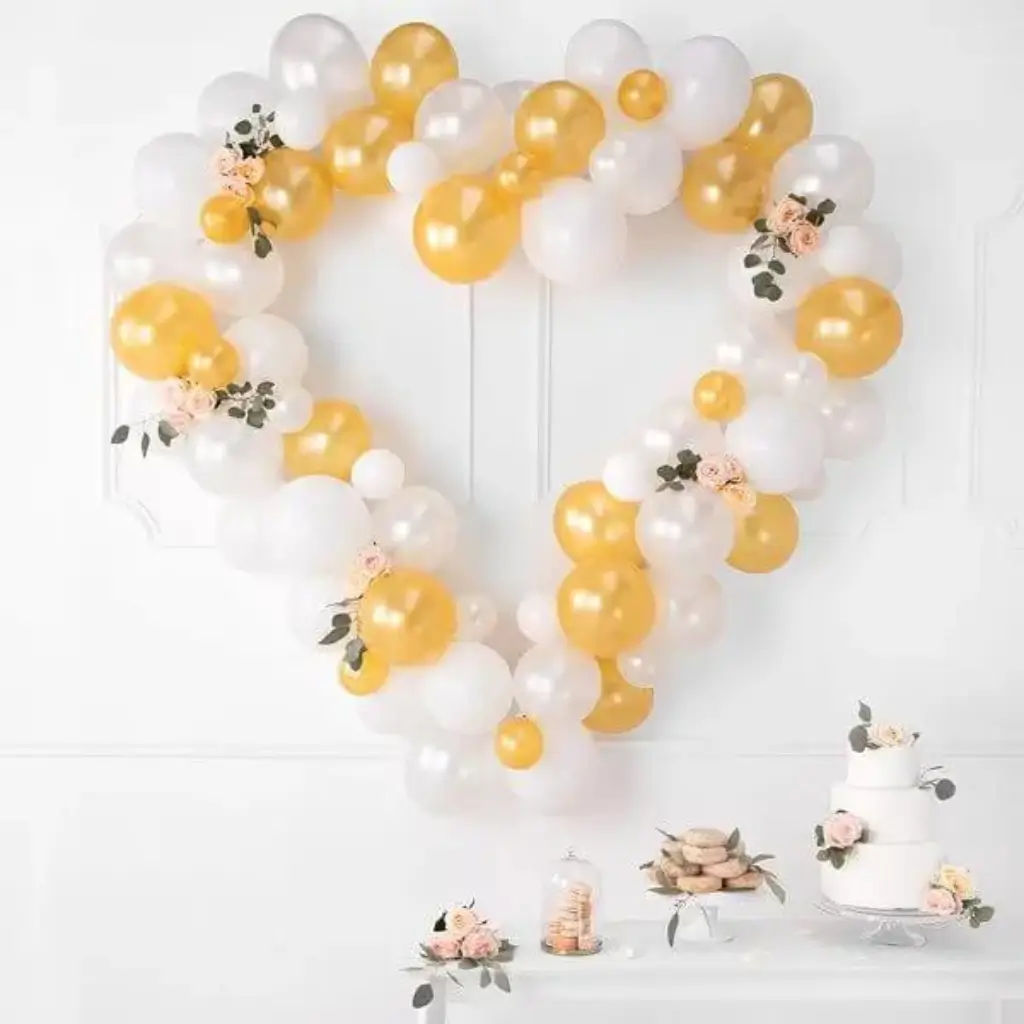 Ghirlanda di Palloncini + Supporto - Cuore Bianco e Oro - 160cm