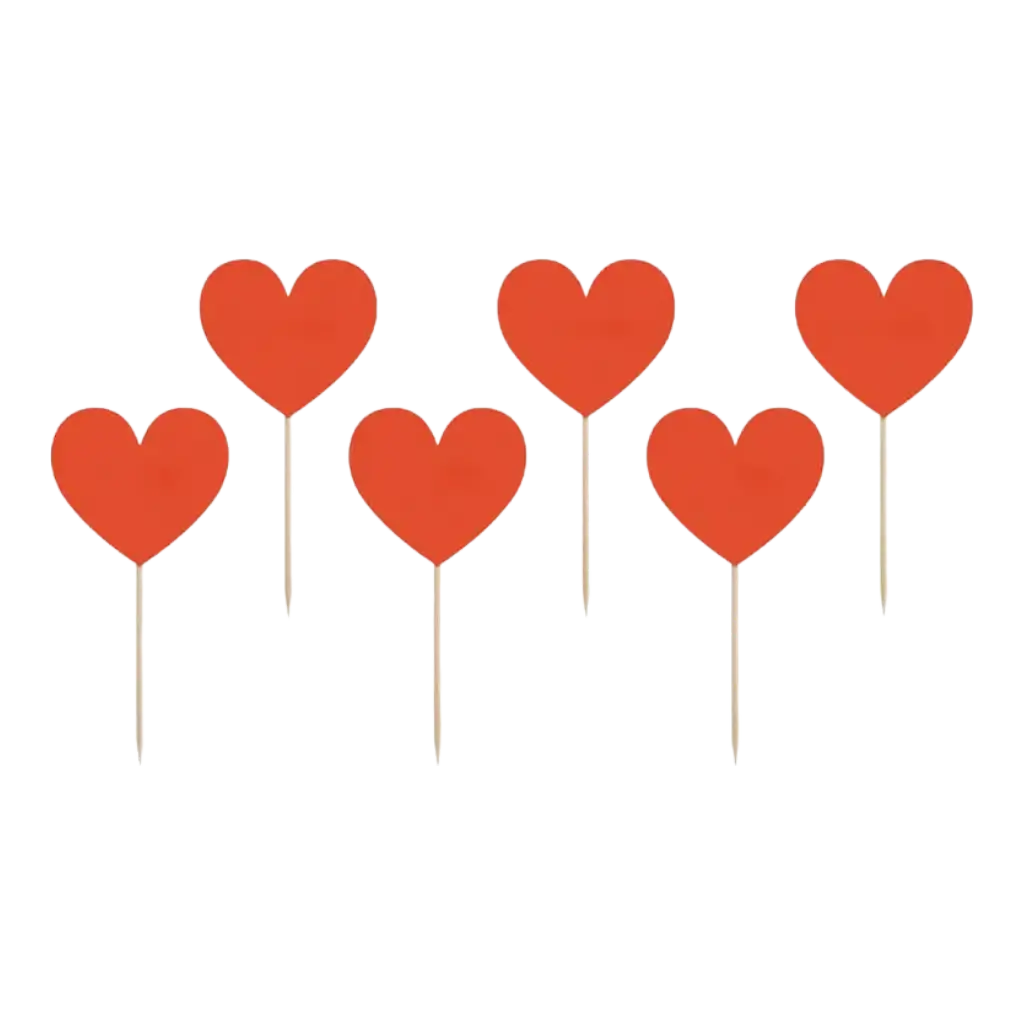 Set di 6 plettri per decorazioni per cupcake - cuore rosso - 11 cm