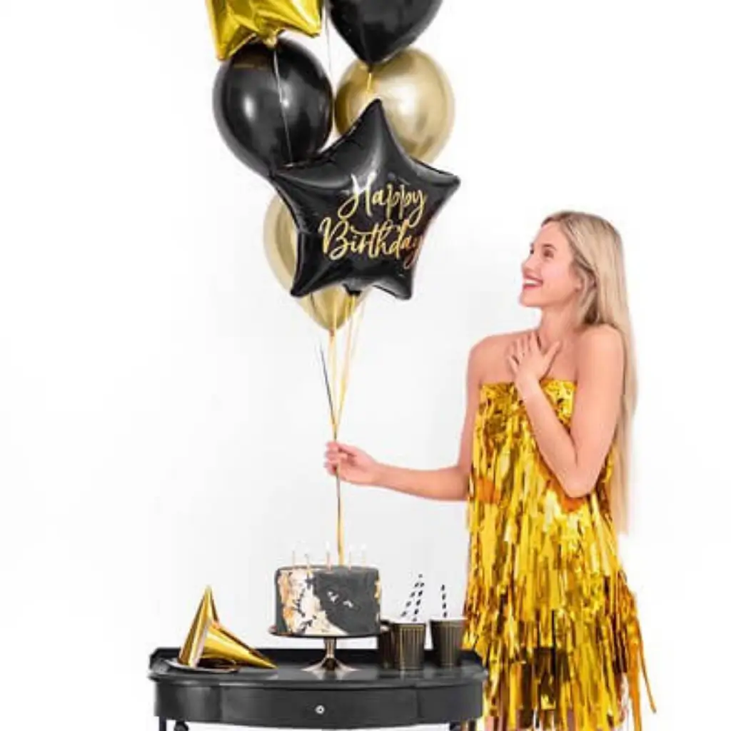 Palloncino Stella Mylar - Happy Birthday - Nero e Oro 40 cm