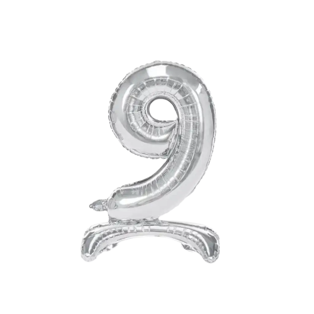 Palloncino Compleanno Numero 9 + Stand Argento 70cm