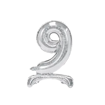 Palloncino Compleanno Numero 9 + Stand Argento 70cm