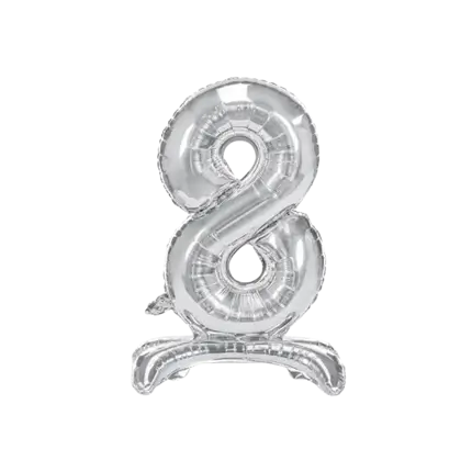 Palloncino Compleanno Numero 8 + Stand Argento 70cm