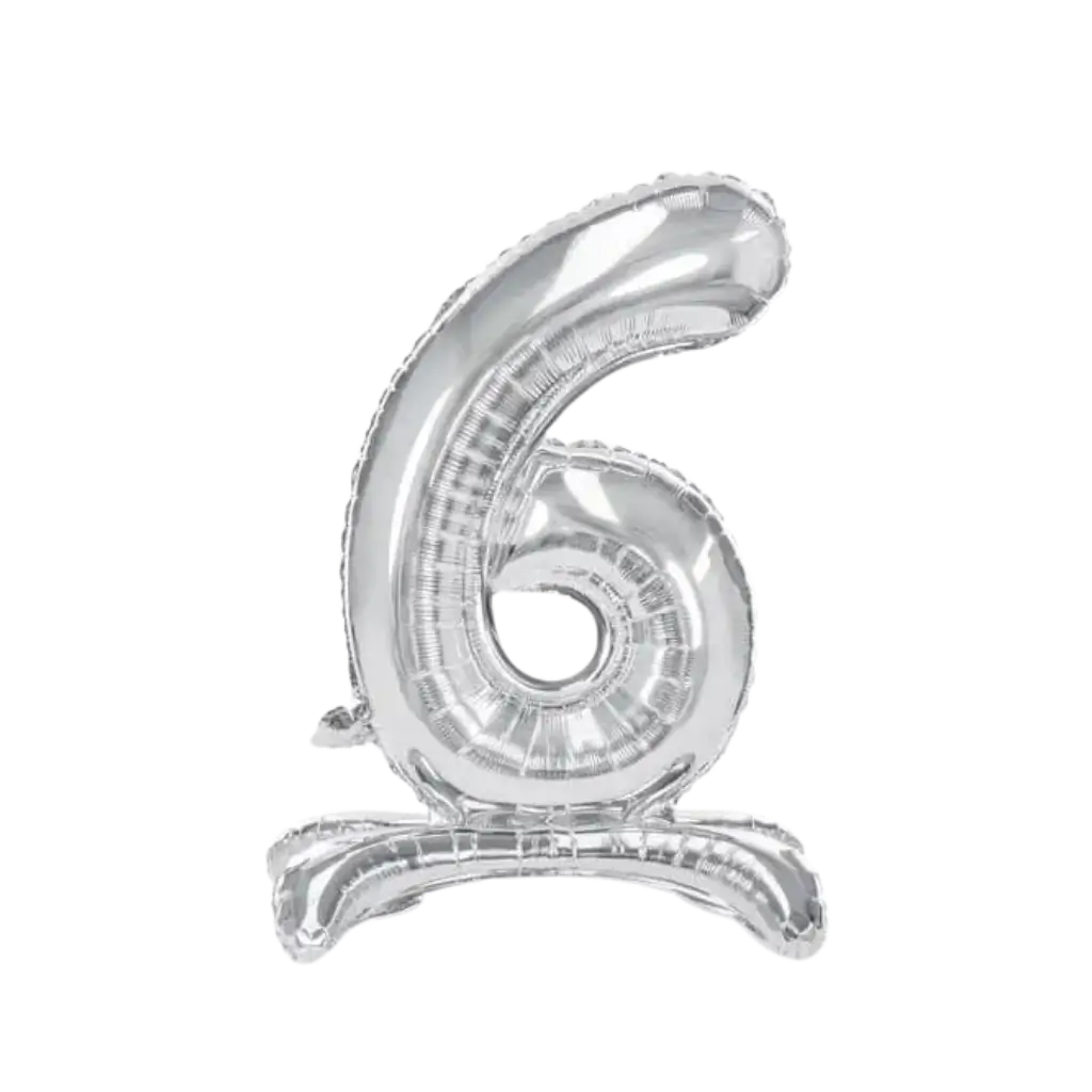 Palloncino Compleanno Numero 6 + Stand Argento 70cm