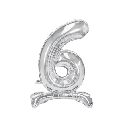Palloncino Compleanno Numero 6 + Stand Argento 70cm