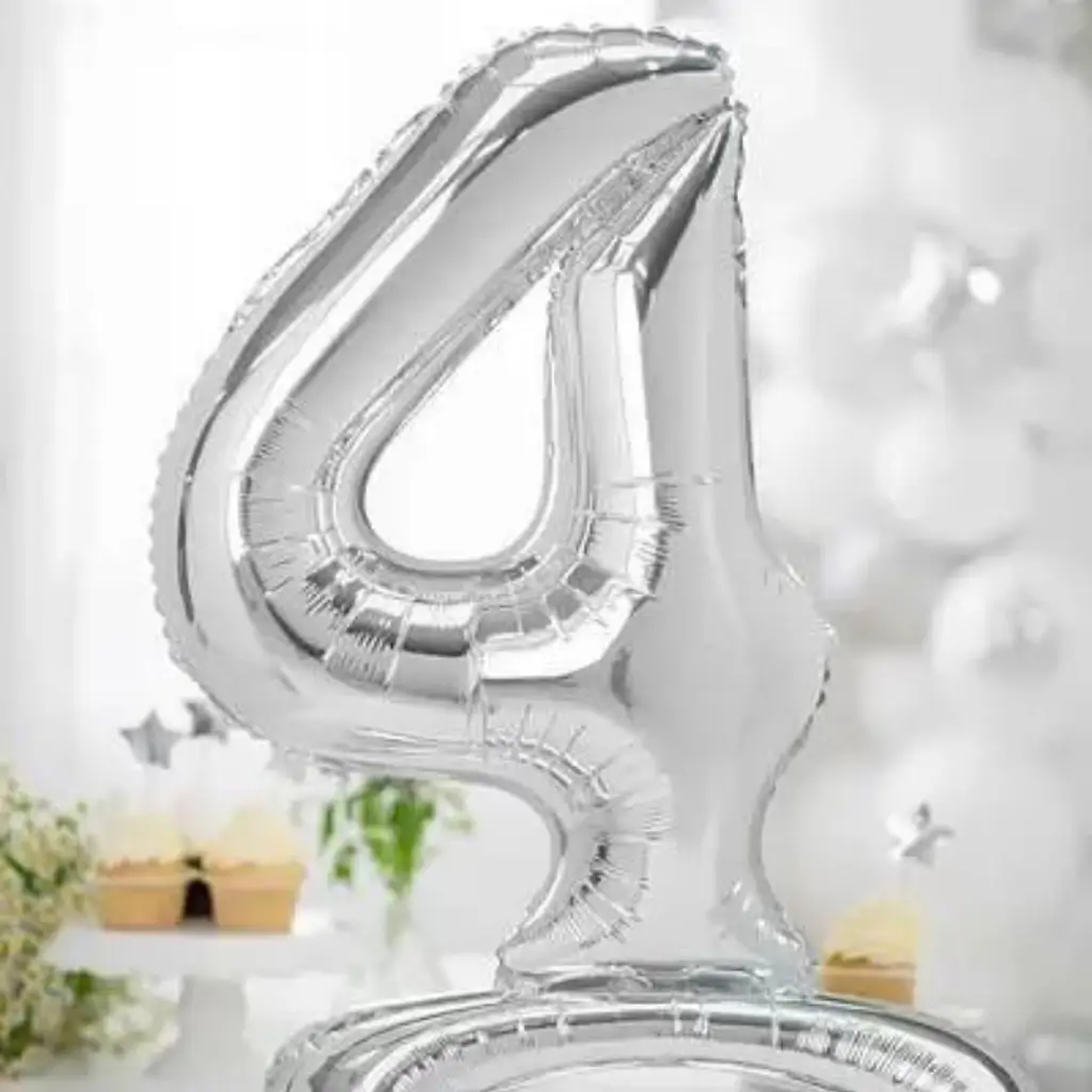 Palloncino Compleanno Numero 4 + Stand Argento 70cm