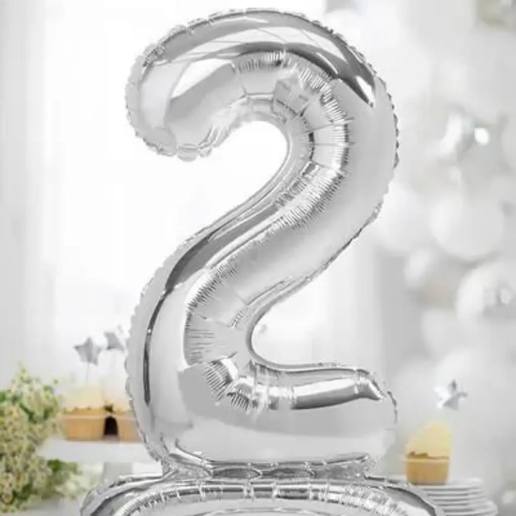 Palloncino Compleanno Numero 2 + Stand Argento 70cm